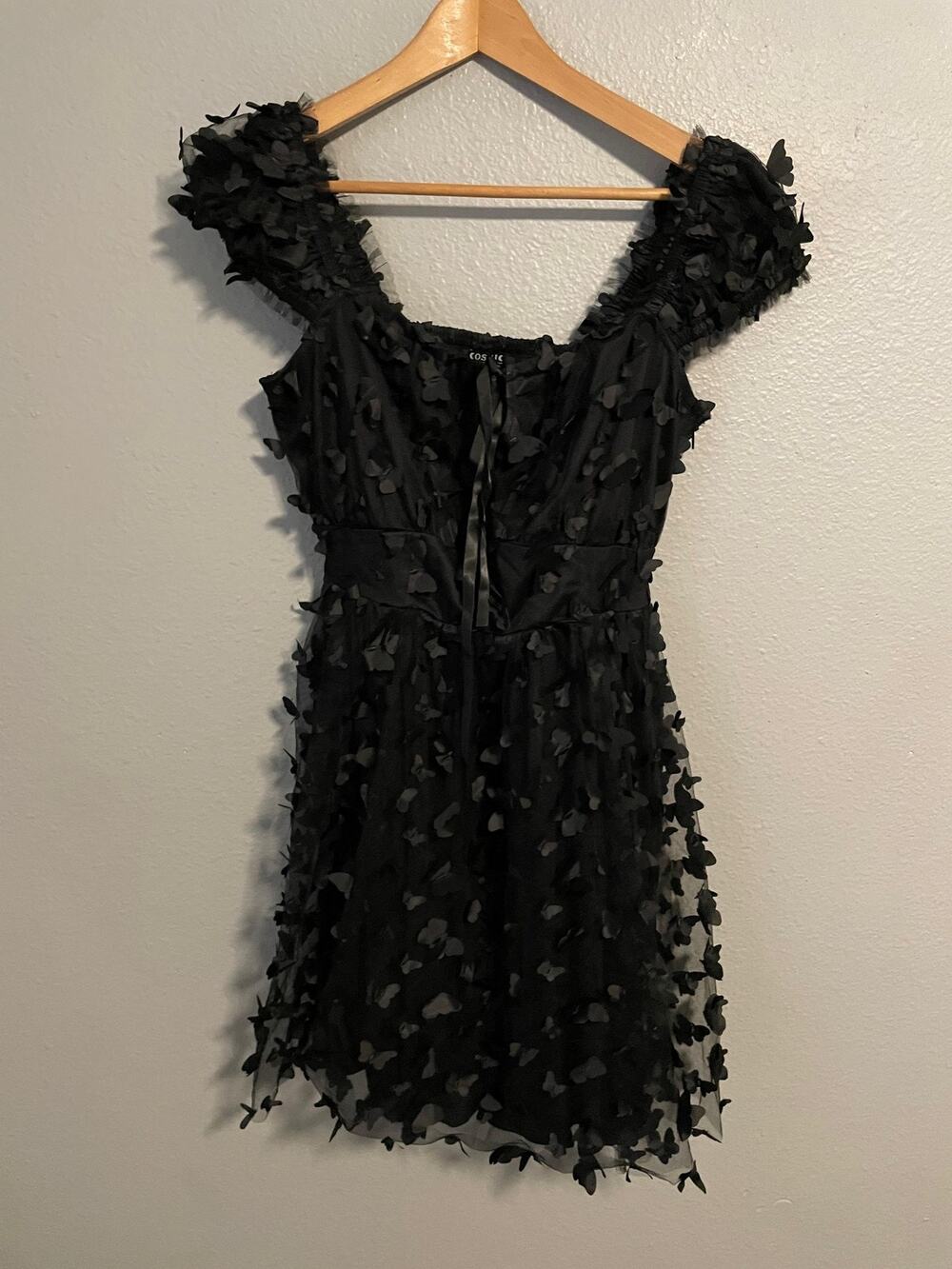 Cosmic Aura Dress Womens Medium Black Butterfly Tulle Mini Fit Flare Gothic NWT